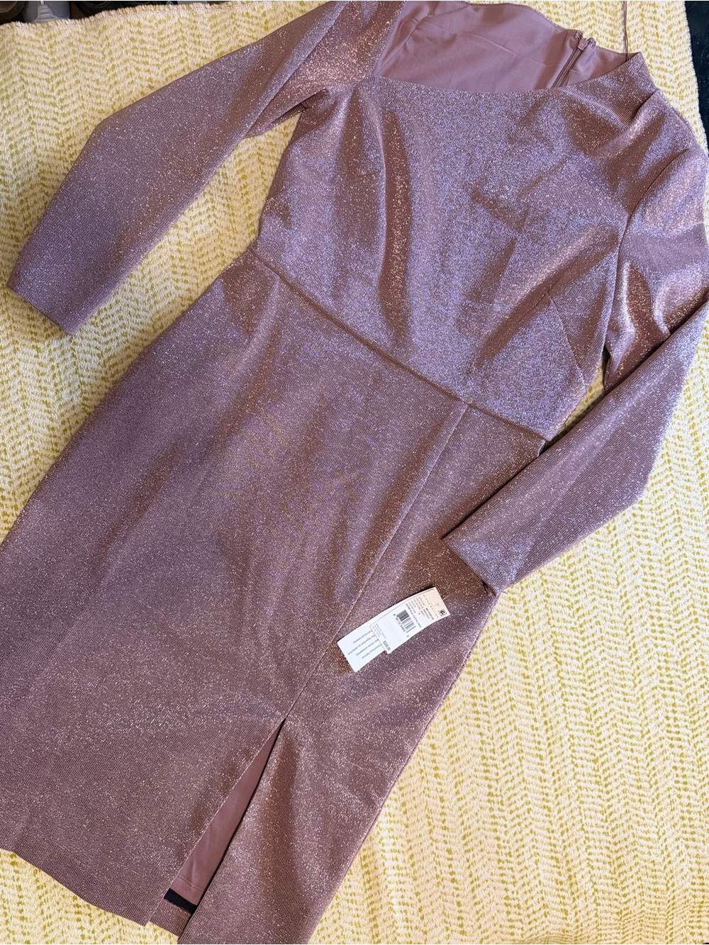 Sparkle Long-Sleeve Sheath Dress in Dusty Rose